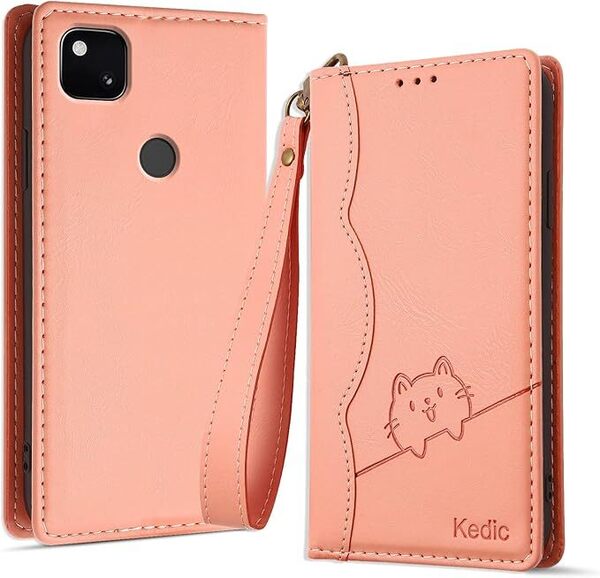 Kedic Google Pixel 4a ケース 手帳型 グーグル ピクセル4a ケース 可愛い笑顔の猫模様 手作り携帯カバー Pixel 4a 4G カバー