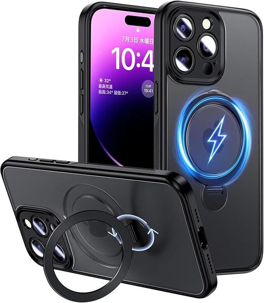 Magic John いphone14pro ケース 半透明 商務 スタンド付き 隠し収納 iphone14pro ケース 耐衝撃 TPU ズレにくい ホコリ付きにくい