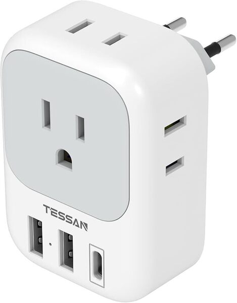 変換プラグ Cタイプ 韓国 海外旅行用 変換器 TESSAN USB-C付き 4個AC差込口 2個Type-A 1個Type-C イタリア スペイン ドイツ ベトナム