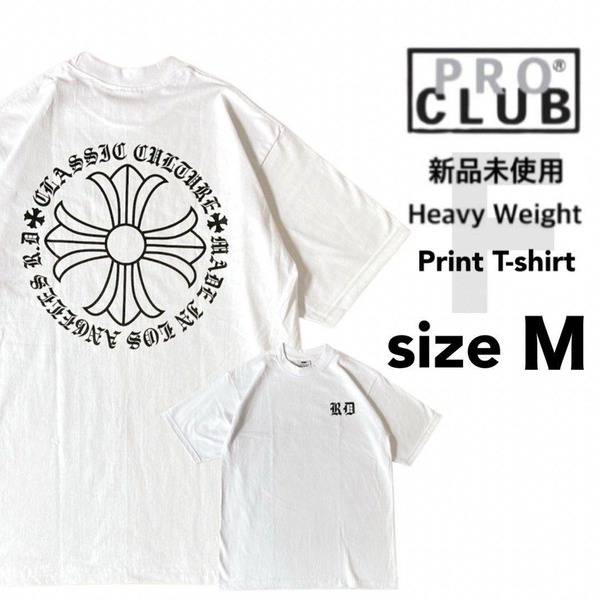 新品未使用 プロクラブ ヘビーウエイト プリント 半袖 Tシャツ 白 M F柄