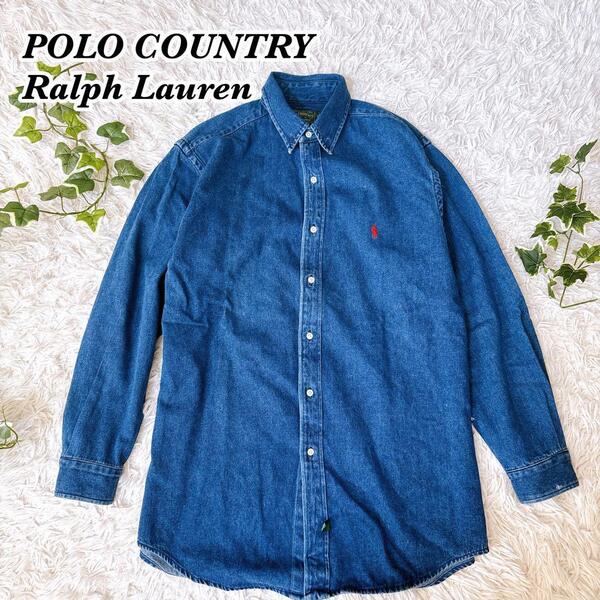 送料無料 Polo Country ポロカントリー ラルフローレン デニムシャツ ポニー 刺繍ロゴ 長袖 デニム 大きいサイズ メンズ L