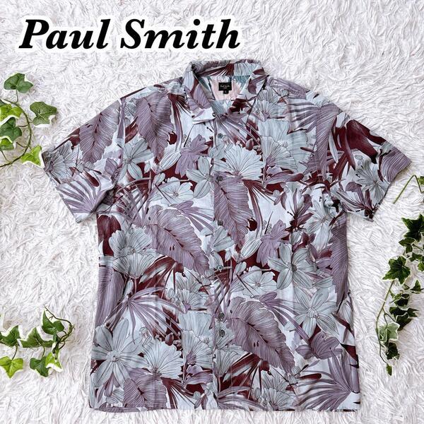 送料無料 良品 好配色 Paul Smith ポールスミス ジーンズ ボタニカル柄 花柄 総柄 半袖シャツ L