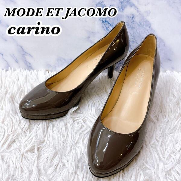 送料無料 極美品 MODE ET JACOMO carino モードエジャコモ カリーノ エナメル ハイヒール パンプス グレー 24cm