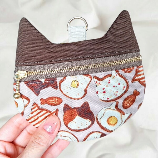 kirari 猫耳ポーチ ネコ柄 カード入れ 小銭入れ コインケース ハンドメイド 小物入れ ミニポーチ ポーチ トーストねこ