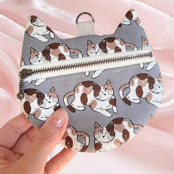 kirari 猫耳ポーチ ネコ柄 カード入れ 小銭入れ コインケース ハンドメイド 小物入れ ミニポーチ ポーチ シュールなねこ