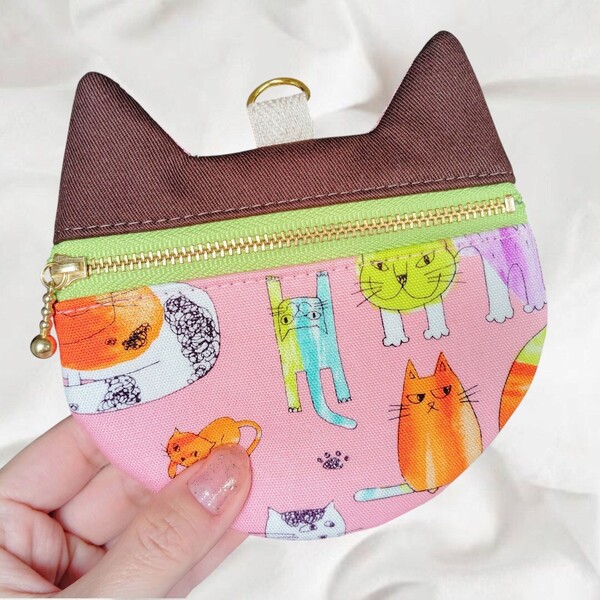 kirari 猫耳ポーチ ハンドメイド カード入れ 小銭入れ コインケース ファスナーポーチ ネコ 猫耳 猫柄 ねこ