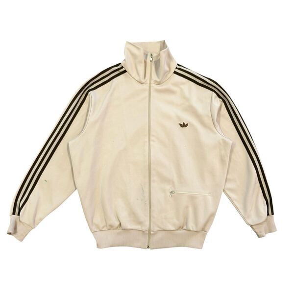 【70s】adidas トラックジャケット Lサイズ 茶色 ベージュ ジャージ デサント製 トラックトップ アディダス ビンテージ