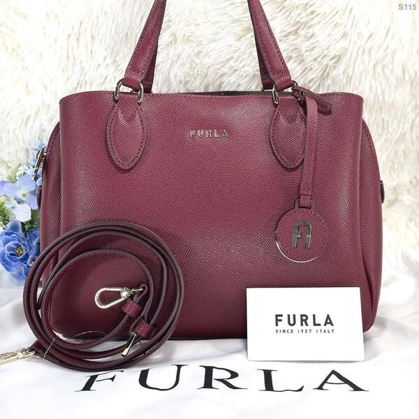【未使用級】FURLA フルラ ミネルヴァ エス 2way ショルダーバッグ ハンドバッグ レザー 肩掛け 斜め掛け ワインレッド 通勤 レディース