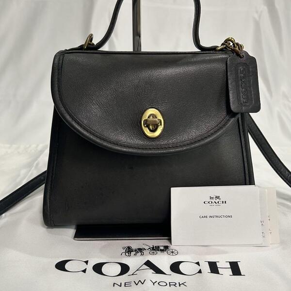 【美品】COACH オールドコーチ 9985 2way ハンドバッグ ショルダーバッグ レザー ターンロック 斜め掛け 手持ち ブラック 黒 レディース