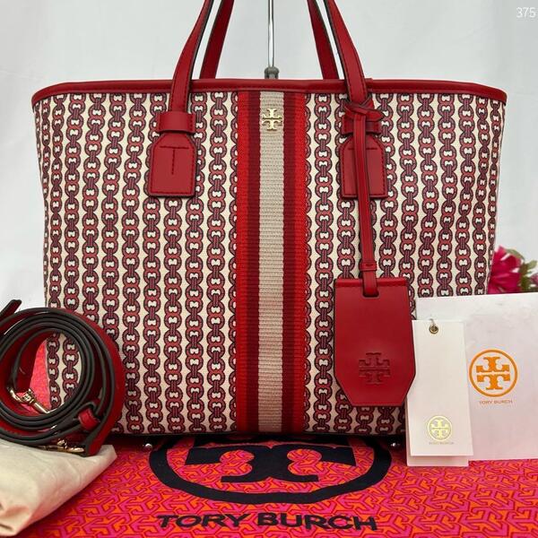 【美品/保存袋付】TORY BURCH トリーバーチ ジェミニリンク 2way トートバッグ ビジネスバッグ レザー レッド 赤 通勤 通学 レディース