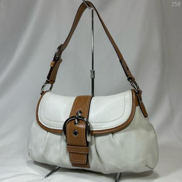 【極美品】COACH コーチ ソーホー ワンハンドバッグ ワンショルダーバッグ レザー 肩掛け 手持ち ホワイト 白 バイカラー レディース