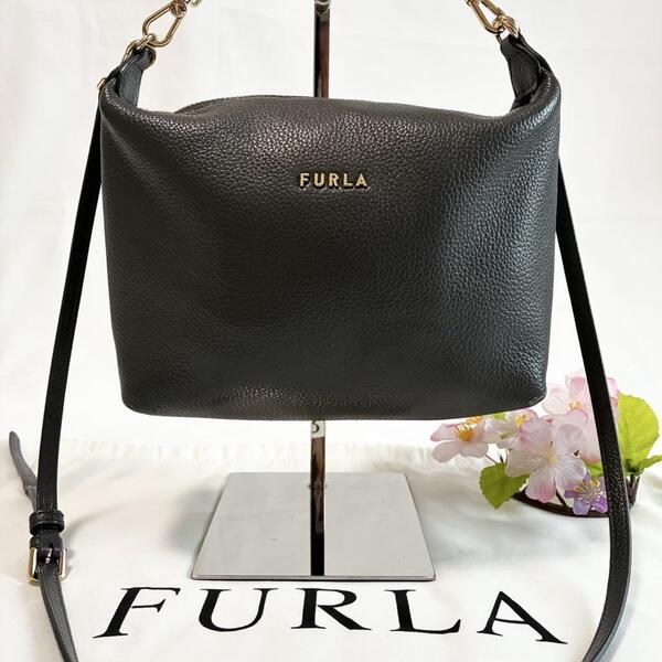 【極美品】FURLA フルラ ソフィー 2way ショルダーバッグ ハンドバッグ ミニバッグ レザー 斜め掛け 肩掛け グレー レディース