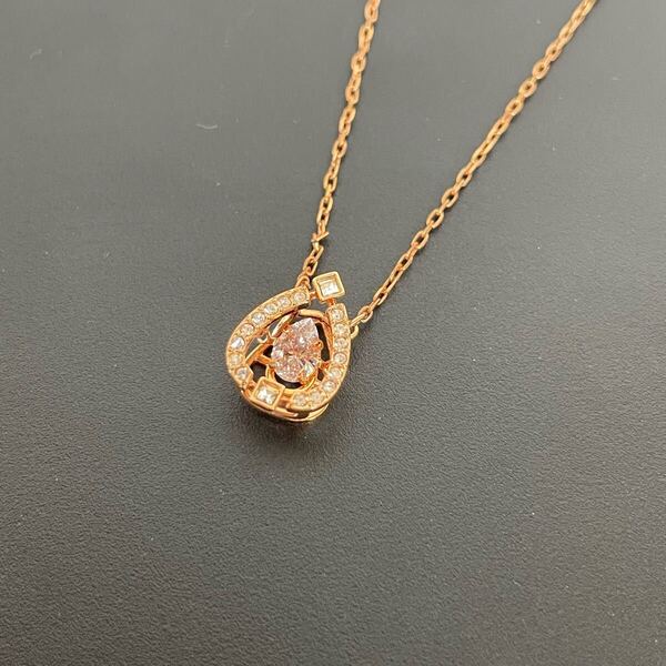 SWAROVSKI スワロフスキー 美品 正規品 アクセサリー ジュエリー ネックレス ピンクゴールド ドロップ 一粒 華奢 シンプル