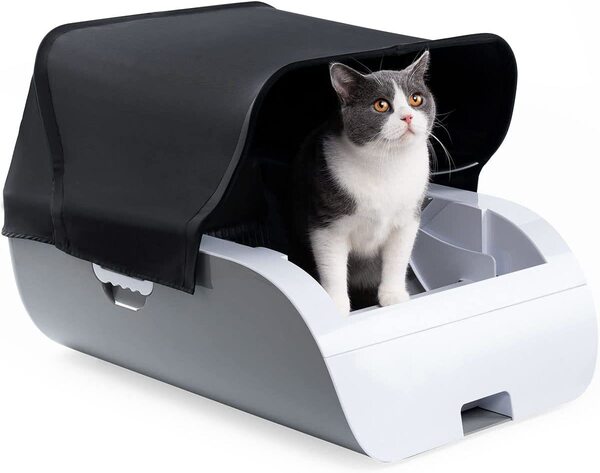 【週末セール】猫 自動トイレ 大きいサイズ猫対応 内蔵バッテリー付き ネコトイレ ワイド フード付き ニオイの広がり防止