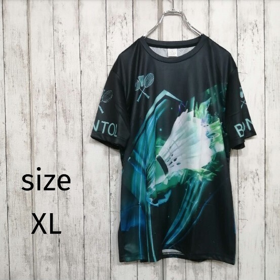 新品未使用 メンズ バドミントン 半袖 Tシャツ シャトル柄 XL 45