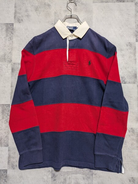 ポロラルフローレン POLO RALPH LAUREN ラガーシャツ L ラグビーシャツ ボーダー 長袖ポロシャツ OSAGARI 古着