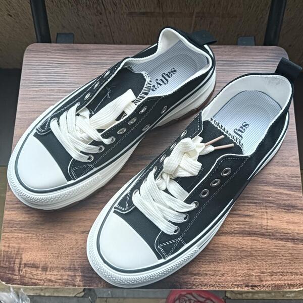 新品 25cm メンズ スリッポン ブラック 厚底 男女兼用 シューズ【2000-374-S】