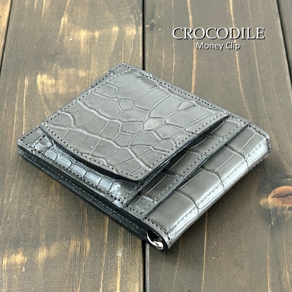 CROCODILE クロコダイル 無双 マネークリップ 艶 マット 加工 グレー ワニ革 財布 ナイル クロコ ニロティカス 小銭入れ