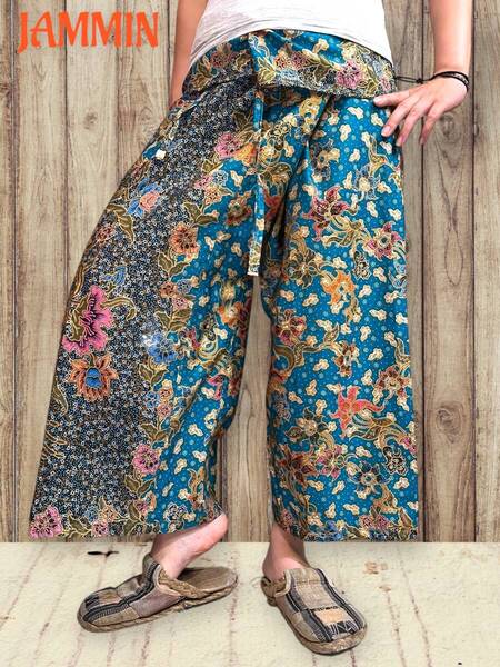 バティック花柄タイパンツ ヒッピー アジアン エスニック 個性派 カラフル