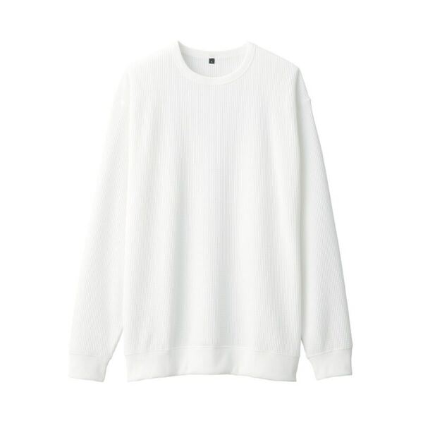 無印良品 UVカット乾きやすいワッフルクルーネック長袖Tシャツ紳士XL・オフ白