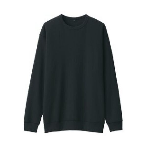 無印良品 UVカット乾きやすいワッフルクルーネック長袖Tシャツ紳士L 黒