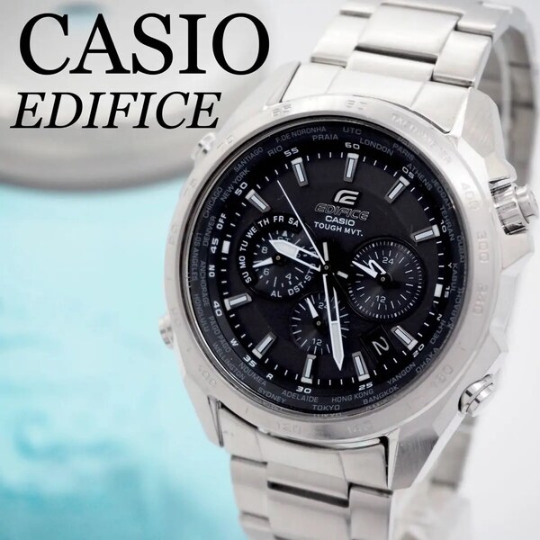 261 CASIO 時計 エディフィス 電波ソーラー スポーツウォッチ ブラック