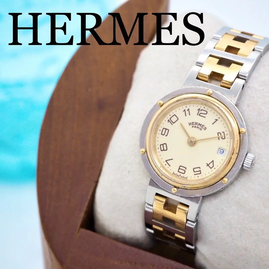 専用255HERMES 時計 クリッパー レディース ゴールド デイト ホワイト 255 HERMES 時計 クリッパー レディース ゴールド デイト