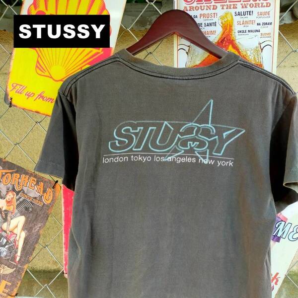 STUSSY ステューシー old stussy Tシャツ USA製 Mサイズ 星型ロゴ 両面プリント Y2K フェード ブラック 黒 10670