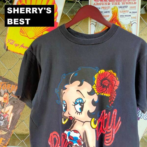 90s SHERRY'S BEST USA製 Betty Boop ベティ ブープ ビッグプリント Tシャツ Lサイズ 黒 ブラック 10673