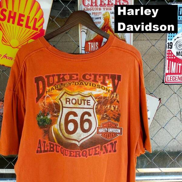 Harley-Davidson ハーレーダビッドソン Tシャツ 2XLサイズ ルート66 アルバカーキ 両面プリント オレンジ 10701