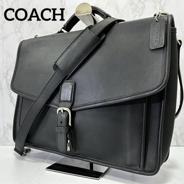 ◎美品/A4収納◎COACH コーチ オールレザー 本革 ビジネスバッグ 2way ブリーフケース 斜めかけ 肩掛け PC◎ ブラック 黒 通勤