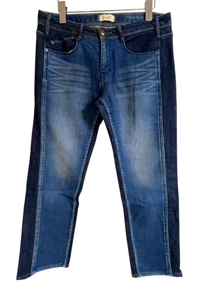 YANUK ヤヌーク デニム CROSSMADE SKINNY スキニーパンツ 25 バイカラージーンズ 切り替えデニム 日本製