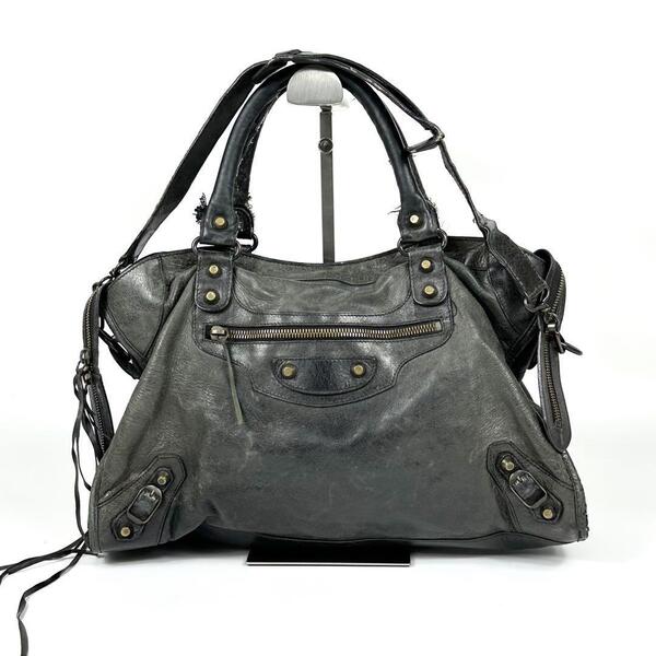 BALENCIAGA city シティ 2wayバッグ ブラックグレー レザー 115748