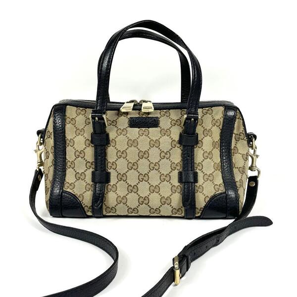美品 GUCCI GGキャンバス レザー ミニボストンバッグ 2way
