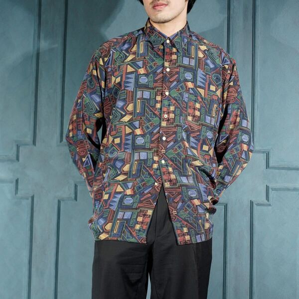 USA VINTAGE CHARLIE CLASSIC LOLLECTION RETRO PATTERNED DESIGN SHIRT/アメリカ古着レトロ柄デザインシャツ