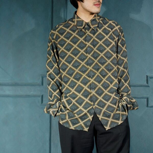 USA VINTAGE KENNETH COLE new york GEOMETRICK PATTERNED DESIGN SHIRT/アメリカ古着幾何学柄デザインシャツ