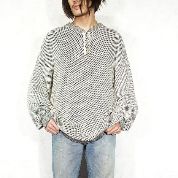USA VINTAGE PECONIC BAY TRADERS PATTERNED DESIGN HEAVY COTTON PULL OVER KNIT/アメリカ古着柄ヘビーコットンプルオーバーニット