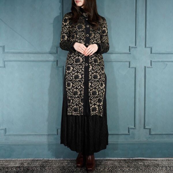 USA VINTAGE DAWN JOY Ⅱ FLOWER PATTERNED LACE DESIGN TUNIC ONE PIECE/アメリカ古着お花刺繍レースデザインチュニックワンピース