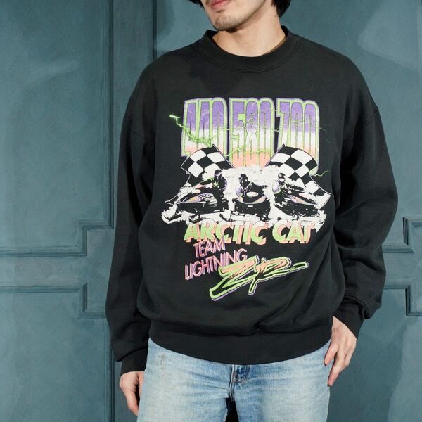90's USA VINTAGE FRUIT OF THE LOOM ARCTIC CAT PRINT DESIGN SWEAT SHIRT/90年代アメリカ古着プリントデザインスウェット