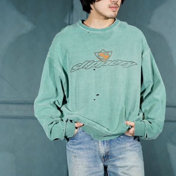 *SPECIAL ITEM* USA VINTAGE Slippery PRINT BORO FADED DESIGN SWEAT SHIRT/アメリカ古着プリントボロフェードデザインスウェット