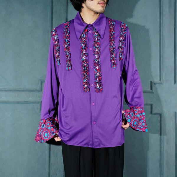 USA VINTAGE magic FLARE SLEEVE DESIGN FRILL SHIRT/アメリカ古着フリルフレア袖デザインフリルシャツ