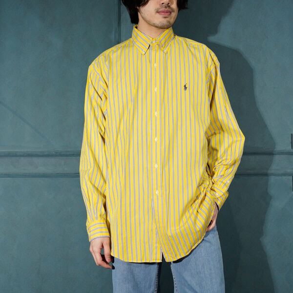 USA VINTAGE Polo by Ralph Lauren HORSE EMBROIDERY /アメリカ古着ポロバイラルフローレンホース刺繍ストライプ柄ボタンダウンシャツ