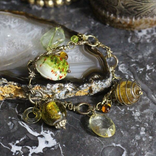 USA VINTAGE COLOR STONE DESIGN CHAIN BRACELET/アメリカ古着カラーストーンデザインチェーンブレスレット