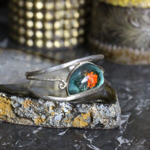 USA VINTAGE ALPACA MEXICO SNOWDOME DESIGN BANGLE/アメリカ古着スノードームデザインバングル