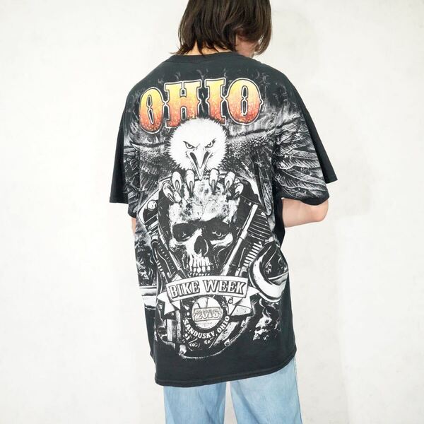 USA VINTAGE OHIO BIKE WEEK PRINT DESIGN T SHIRT/アメリカ古着プリントデザインTシャツ