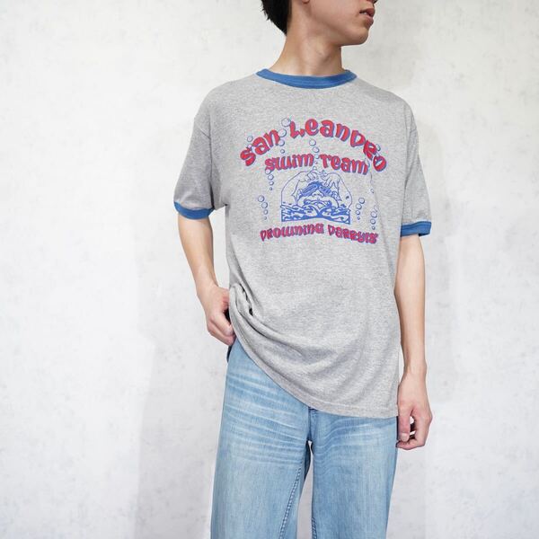 90's USA VINTAGE AUGUSTA PRINT DESIGN RINGER T SHIRT/90年代アメリカ古着プリントデザインリンガーTシャツ