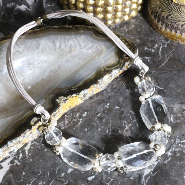 USA VINTAGE CLEAR STONE DESIGN NECKLACE/アメリカ古着クリアストーンデザインネックレス
