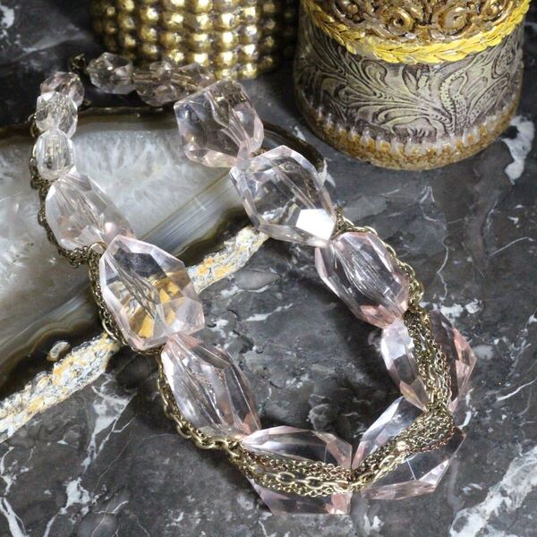 USA VINTAGE CLEAR STONE CHAIN DESIGN NECKLACE/アメリカ古着クリアストーンチェーンデザインネックレス