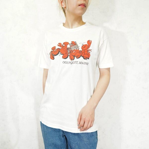 90's USA VINTAGE SIGNAL MEGA-TEE LOBSTER PRINT DESIGN T SHIRT/90年代アメリカ古着ロブスタープリントデザインTシャツ