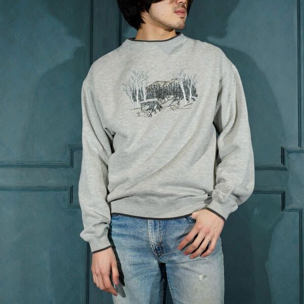 USA VINTAGE SHENANDOAH WOLF EMBROIDERY DESIGN SWEAT SHIRT/アメリカ古着オオカミ刺繍デザインスウェット